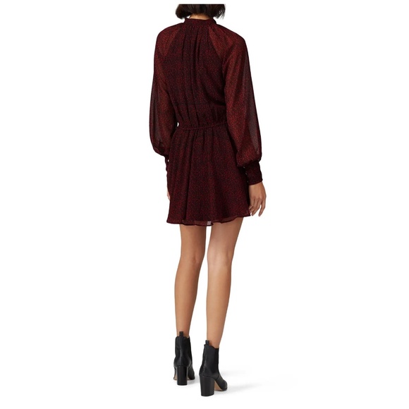 CLEOBELLA Dark Red Kelly Mini Chiffon Dress Long Sleeve V-Neck - Size Small - Picture 5 of 9